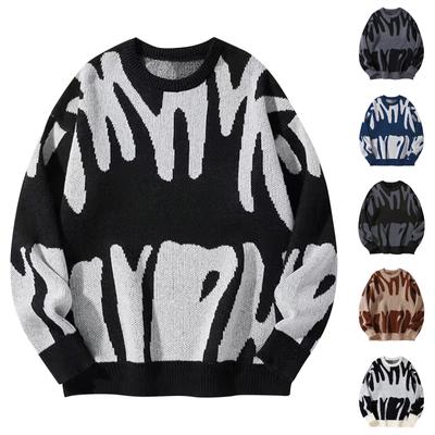 Unisex Contrasting Round Neck Sweater Retro Loose And Trendy Couple's Knit Sweater