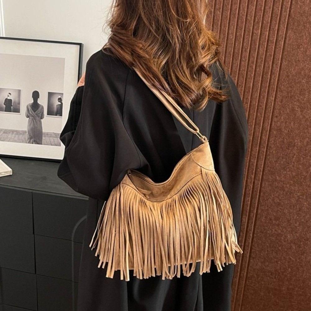 Boho Crossbody Taška s Třásněmi Velká Kapacita Matná Messenger Taška Luxusní Tote Taška Denní