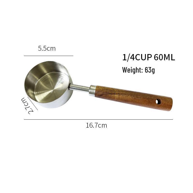 Gold-Plated Stainless Steel Measuring Cups & Spoons Set with Acacia Wood Handles – 8 Pieces