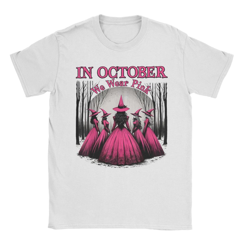 Streetwear T-Shirt Retro im Oktober tragen wir Pink Hexe Brustkrebsbewusstsein Baumwoll-T-Shirts Trendy Y Kurzarm-Tops