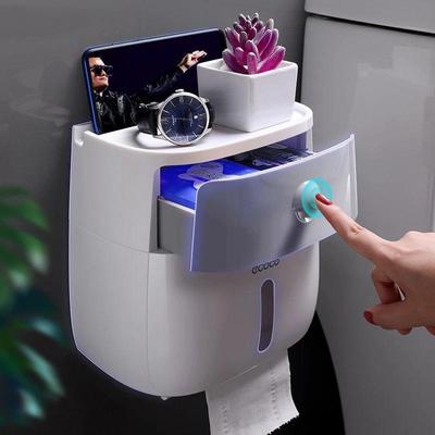 Étagère de rangement à Double couche avec tiroir, porte-serviettes de salle de bains, boîte de papier toilette murale, support de rangement étanche pour rouleaux de papier
