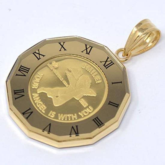 Kotobuki Jewelry Angel Coin Pendant 24K 18K Gold Frame Polishing Cloth and Gift Top, Gold, 1/25 oz, (Includes Set)