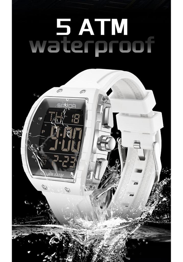 SANDA Men's Multifunctional Barrel-Shaped Sports Watch - Waterproof & Fashionable with Single Display Timing