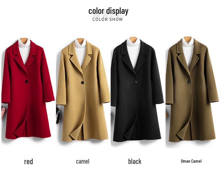 Women's Long Slimming Double-Faced Wool Coat with Suit Collar - 100% Wool Autumn/Winter Fashion Overcoat
