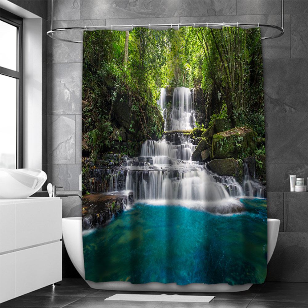 Beautiful Waterfall Bathing Curtain  Bathroom Shower Curtain Waterproof With 12 Hooks Home Deco Free Ship