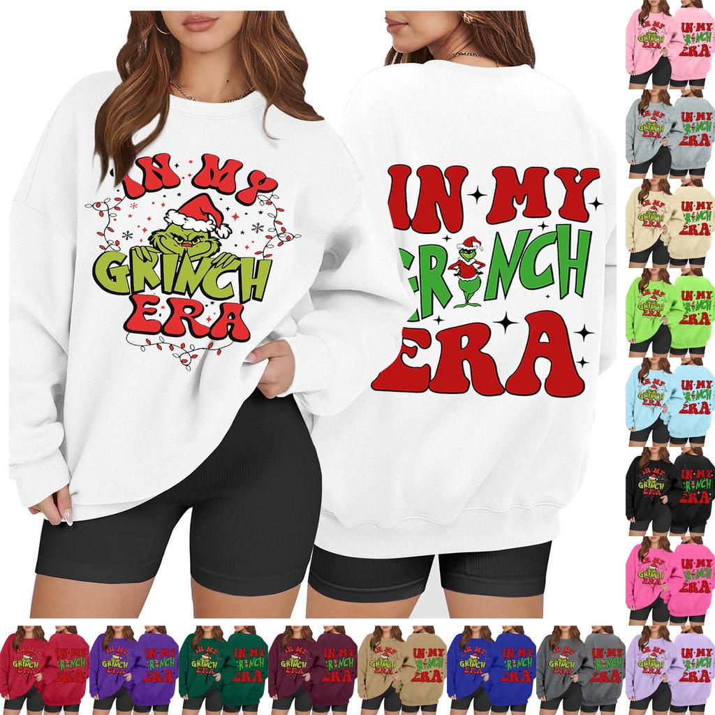 Women's Casual Fashion Long Sleeve Christmas Printed Round Neck Sweatshirt Top