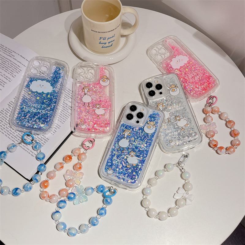 Glowing Quicksand Silicone Case for Apple 14 ProMax, 12, 11, XS, 8P, 13 - Anti-Fall Duck Tide