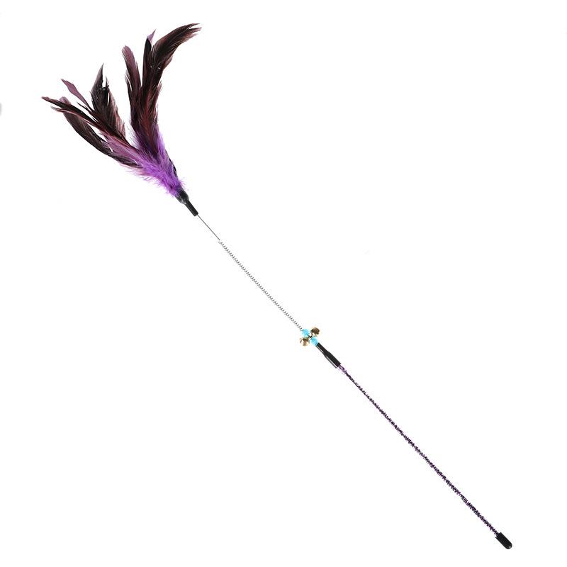 Plastic Feather Spring Teaser Stick with Bell - Bendable Cat Self-Entertainment Toy