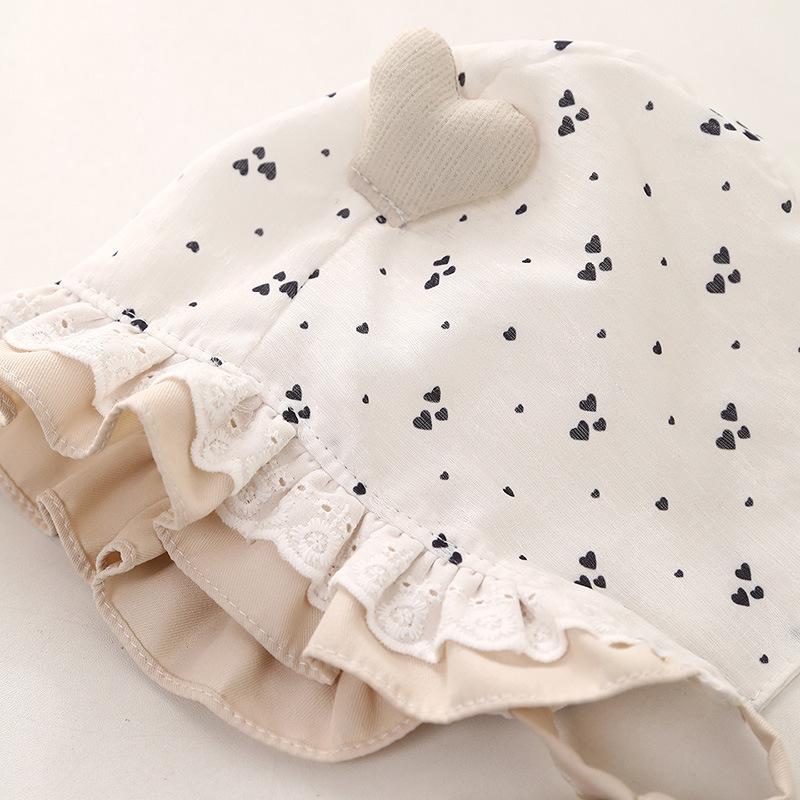Floral Print Baby Girl Hat with Lace Trim and Ear Protection for Spring/Summer