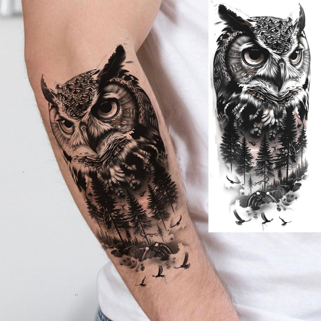 1 Sheet Realistic Lion Owl Tiger Temporary Tattoos Waterproof Long Lasting Fake Tattoo Sticker For Men Women Adults Temp Tatoos