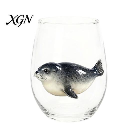 Personalized Daily Use Glassware Stemless Wine Glasses with Marine Animal Pattern, 420ml Capacity, High Borosilicate Halloween Themed Drinking