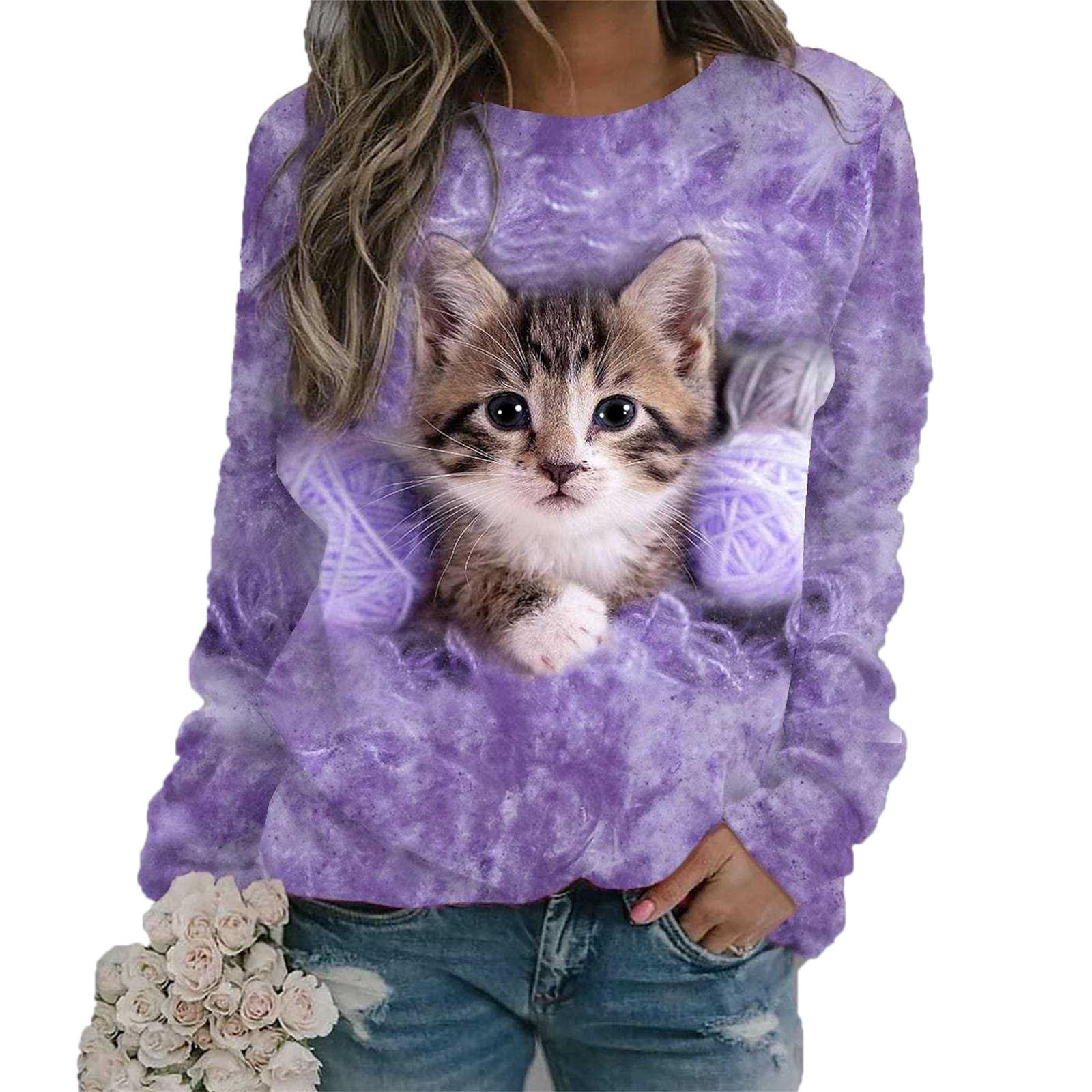 

Кошка Собака 3D-принтер Пуловеры Пары Мужчины O Шея С длинным рукавом Женщины Плюс Размер Свободная Толстовка