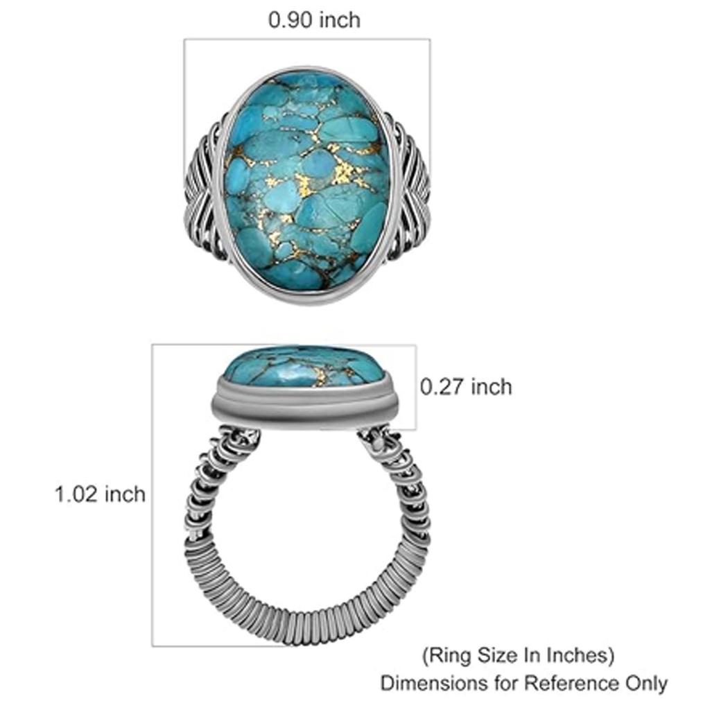 Copper Turquoise Gemstone 925 Sterling Silver Split Shank Wired Wrapped Rings Jewelry For Women HR-180