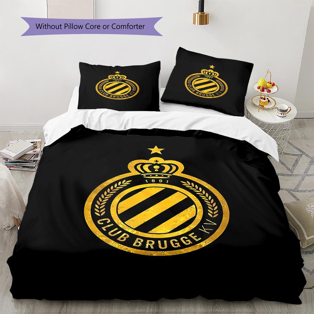 Klub Brugge K.V Vzorované povlečení, Sada přikrývek Potah na přikrývku Povlak na polštář Domácí Dárek k narozeninám (1 * povlak na peřinu + 2 * povlak na polštář, bez jádra)
