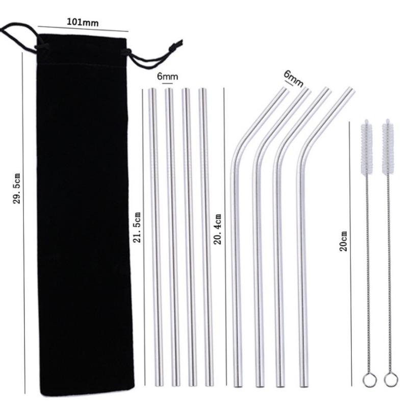 

Color Metal Stainless Steel Straw Portable Set Bar Beverage Milk Tea Juice Eco Friendly Straw Kitchen Supplies серебряный