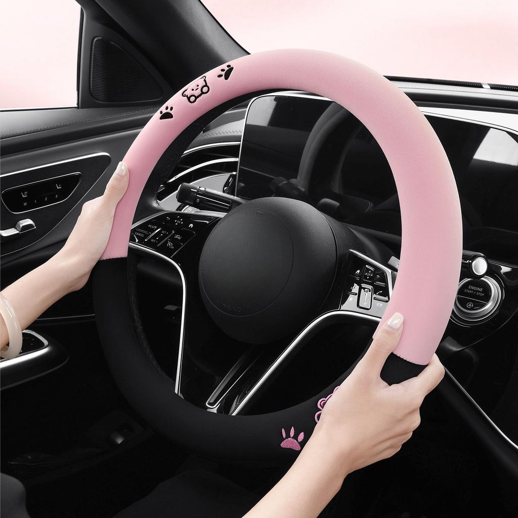 Auto-Lenkradabdeckung für Damen, neuer kurzer Plüsch-Samt, Winter warm, rutschfest, bequem, Lenkrad-Schutzabdeckung