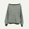 Fashion One-word Neck Striped Off-the-shoulder Knitted Women Sweater Autumn and Winter Pullover Loose Simple Office Sweaters Casual Long Sleeve Tops