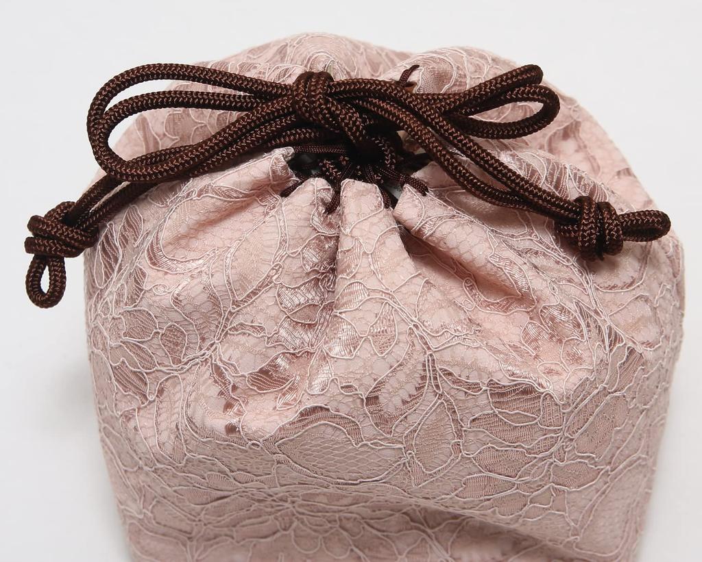 [Hasegawa] Lace Drawstring Bag, Square Bottom, Japanese Style, Kimono, Yukata, Made In Japan (Pink)