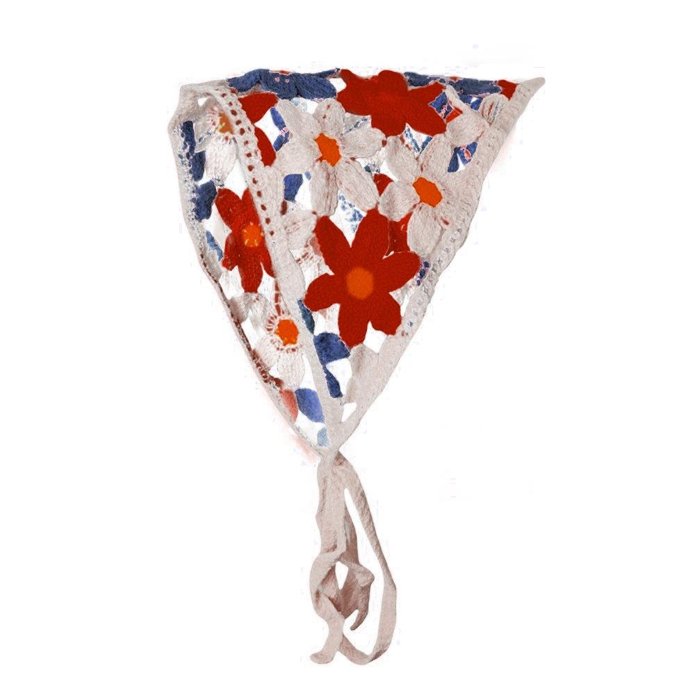 Fashion Knitted Headscarf Hat French Pastoral Style Triangle Headband Handmade Crochet Headband Towel Little Flower Headscarf