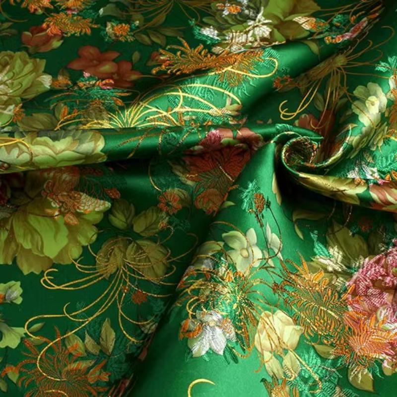 100x70cm Brocade Jacquard Silk Fabric DIY Ancient Costume Hanfu Tang Costume and Cheongsam Is Golden Thread Peony