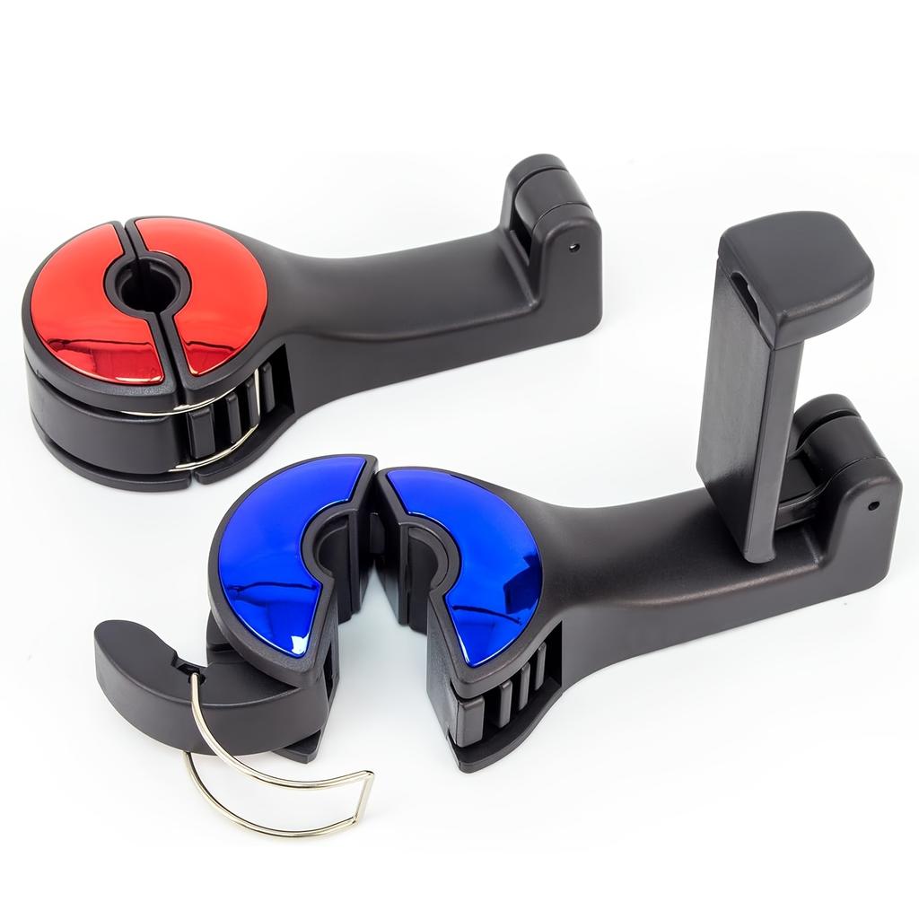 2pcs/set Car Headrest Hidden Hook with Cell Phone Holder Car Back Seat Hook Universal 360° Rotation Adjustable Hanger Rear Hook for Car Seat