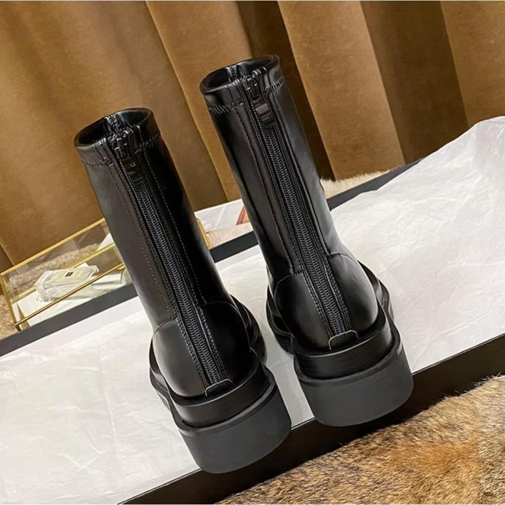 Womens Boots Spring\Autumn Round Head Thick Sole Elastic Boot New Pine Cake Bottom Breathable Chelsea Women Platform Shoes Women