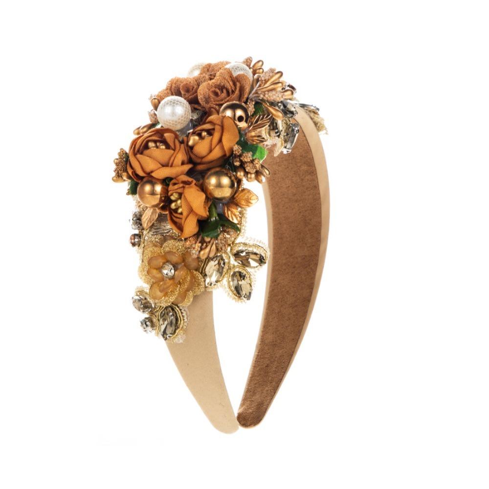 Pearl Embroidered Flowers Pearl Headbands Embroidery Trendy Rhinestones Hairband  Women