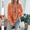 Casual Vacation Printed Long-sleeved T-shirt Tops for Women  Autumn and Winter