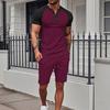 Men's Short Sleeved Shorts Suit Men's Color Matching Casual Round Neck Short Sleeved Shorts Suit