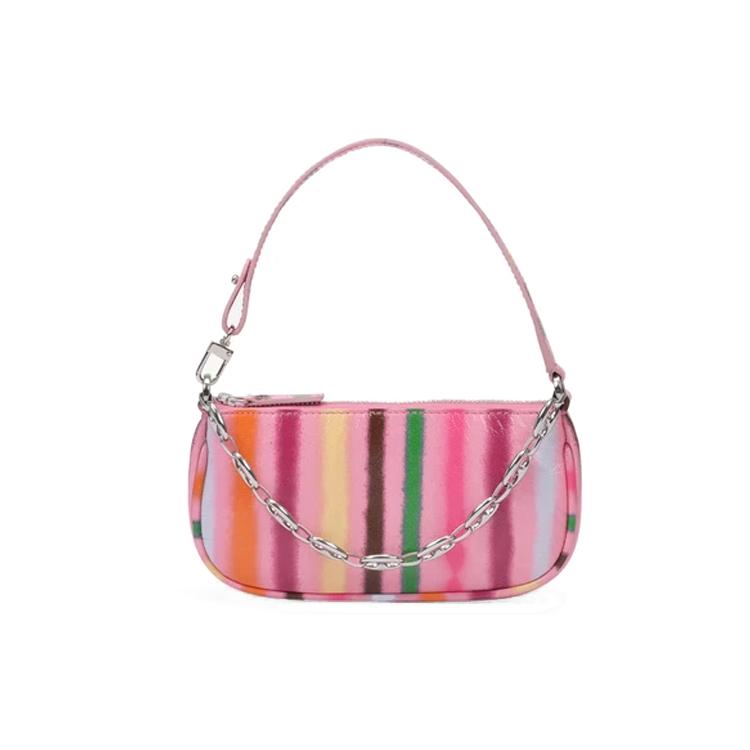 

New By Far Mini Rachel Cow Leather Shoulder Bag, Handbag, Shoulder Bag Mini Women s Pink/Multicolor 21SSMIRAPISPRSMA 17.0*2.5*8.9CM