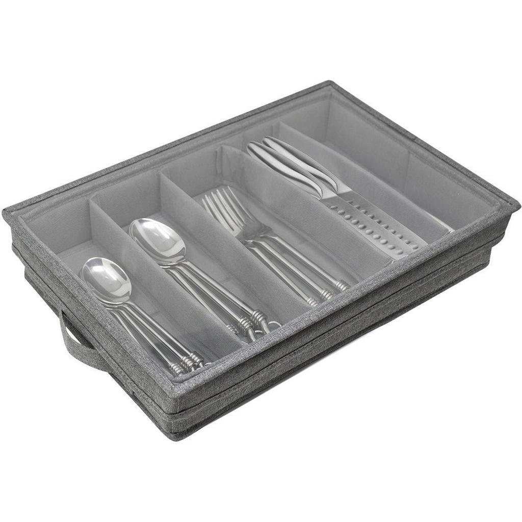 Flatware Storage Case with PVC Lid 5 Compartment Foldable Utensil Storage Box Silverware Storage Box Chest Portable Cutlery Box