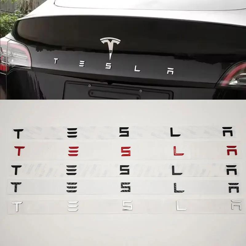 NEW 3D Letters Tesla Logo Carbon Chrome Black Red Badge Car Rear Trunk Stickers For Tesla Model 3 Y X S Back Decals Accessories