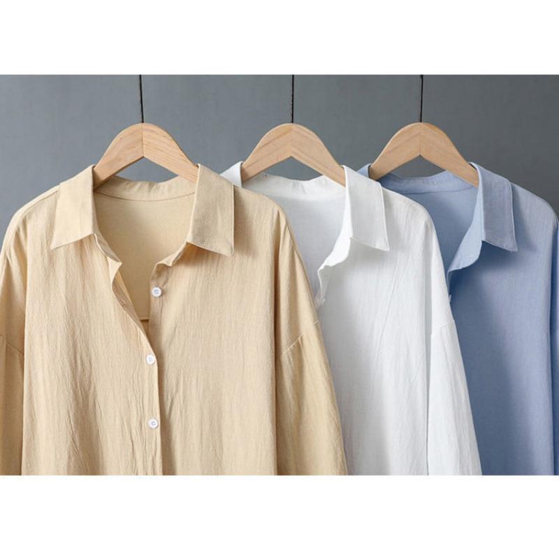 Camicia da donna taglia forte primaverile e autunnale con protezione solare, camicia a taschino media lunga casual ampia
