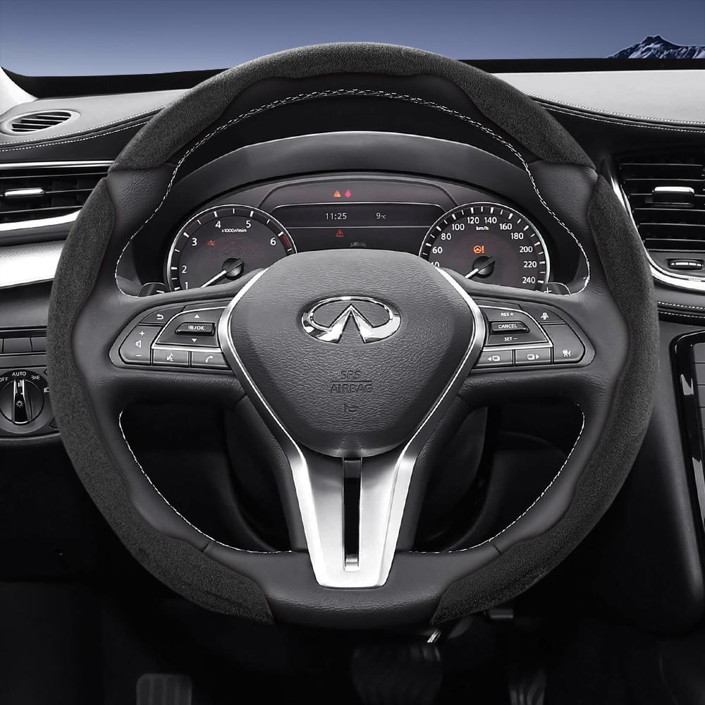bpzsw1 Suitable for Infiniti Sports Suede Leather Steering Wheel Cover with Split Snap-On Design for Models Such as Q50 Qx50 Qx55
