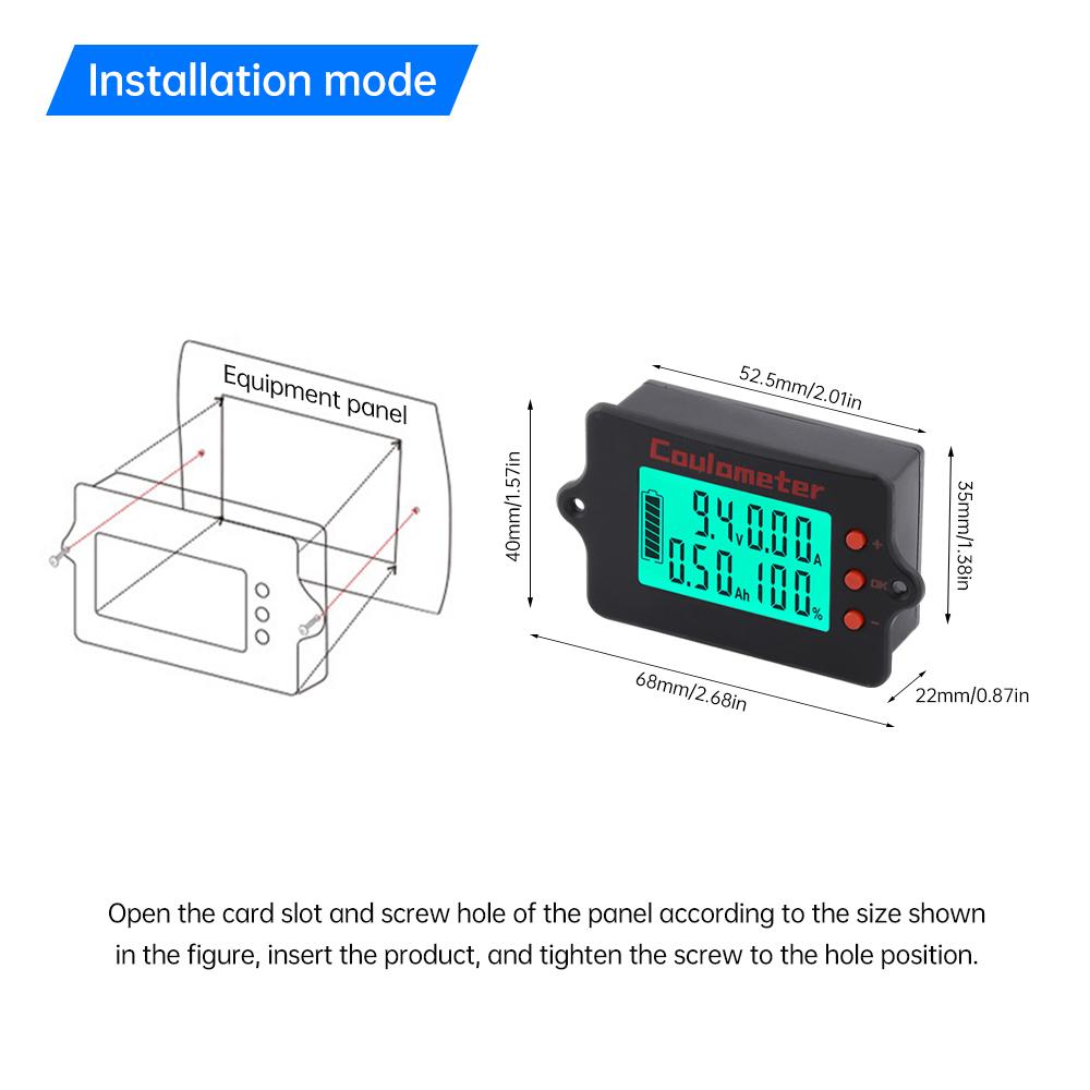 PZEM-117 Voltage Current Meter Battery Level Detector DC 8-111V 11A/11A/111A Universal Battery Level Indicator Coulomb Meter