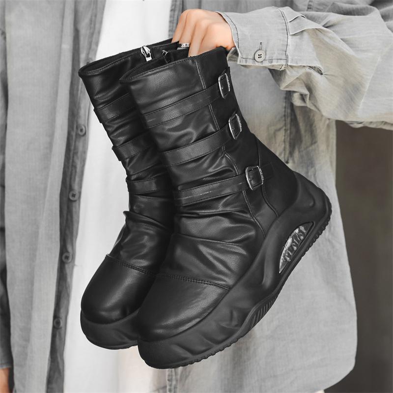 

Мужские ботинки на платформе 2024 года, новые панк-уличные мотоциклетные ботинки для отдыха на природе, нескользящие, износостойкие, морозостойкие рабочие ботинки 39 чёрный