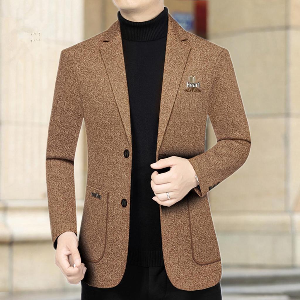 Woodpecker Men's Cashmere Wool Suit - Plush, Thickened Winter Wear for Middle-Aged & Casual Dad Style.