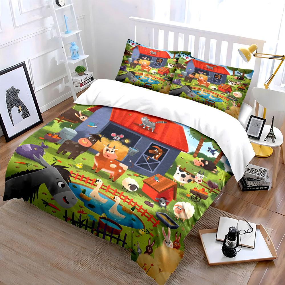 Farm Animals In Lively Scene Bedding Set For Kids Luxury Gift 3Pcs Digital Print Comforter Set Soft Comfortable Breathable