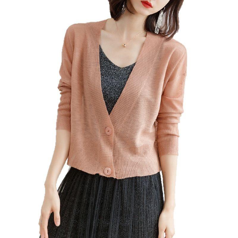 Spring and summer new thin ice silk knitted cardigan top women's loose simple sunscreen shawl air-conditioning shirt jacket