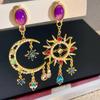 Handmade Dangle Earring Medieval Style Crystal Earrings Elegant Sun&Moon Earrings  Party