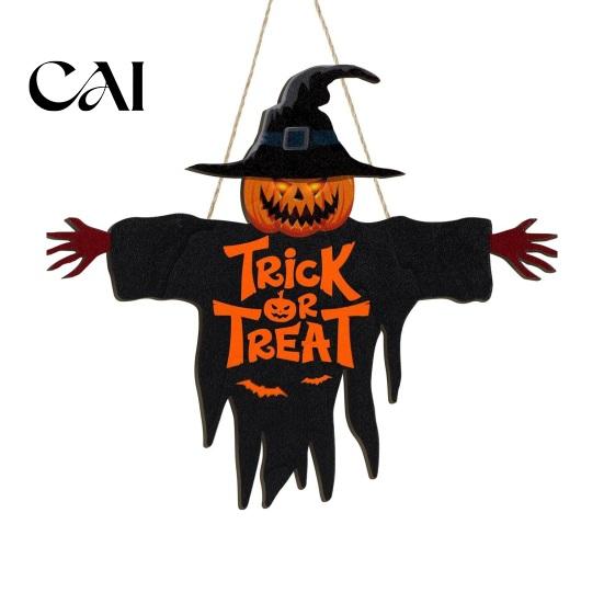 Festive Entryway Fall Display Halloween Door Sign for Porch, Cute Ghost Scarecrow Dwarf Hanging Wall Decorative Seasonal Plaque, Rustic Farmhouse