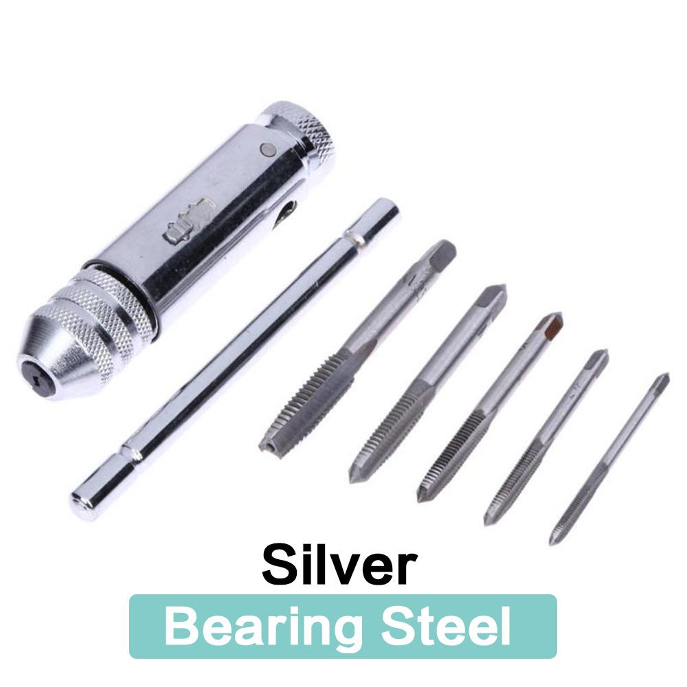 

STONEGO T-Handle Ratchet Tap Holder Wrench with 5PCS M3-M8 3mm-8mm Metric Plug Taps срібний