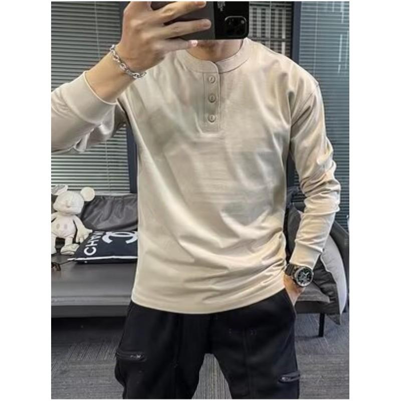 Men's Spring Long-sleeved Retro Thin T-shirt Youth Stand-up Collar Slim Solid Color Commuter Tops