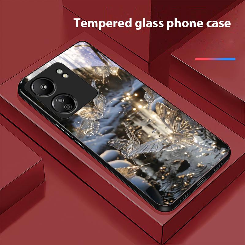 Verlauf Schmetterling Für Xiaomi Redmi 13C Note13 12 Pro Plus 5G Note 9 13T Pro POCO X6 F5 F6 Schwarz Gehärtetes Glas Handyhülle
