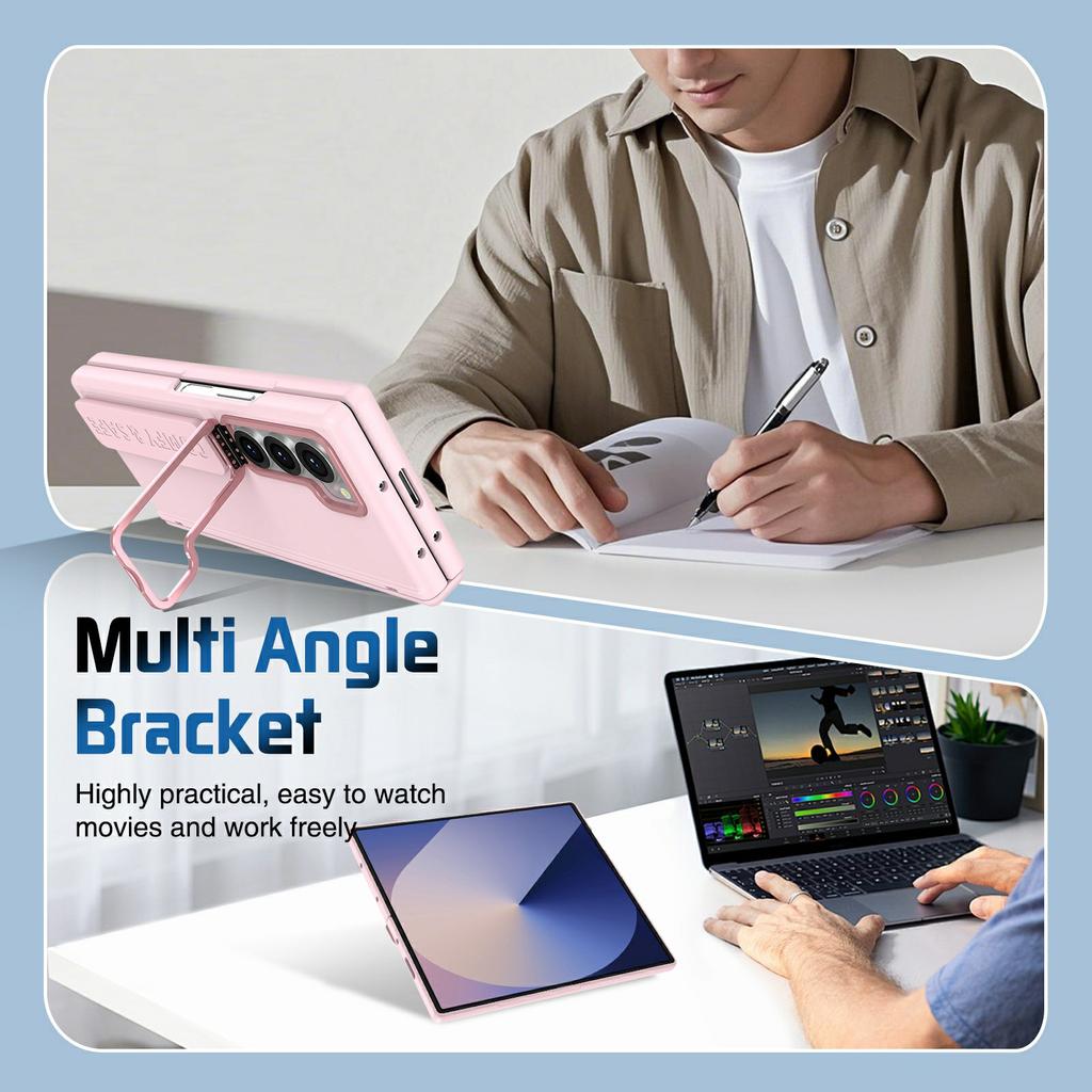 For Samsung Galaxy Z Fold6 5G Case Lens Kickstand Hinge Protection PC Phone Cover with Screen Film