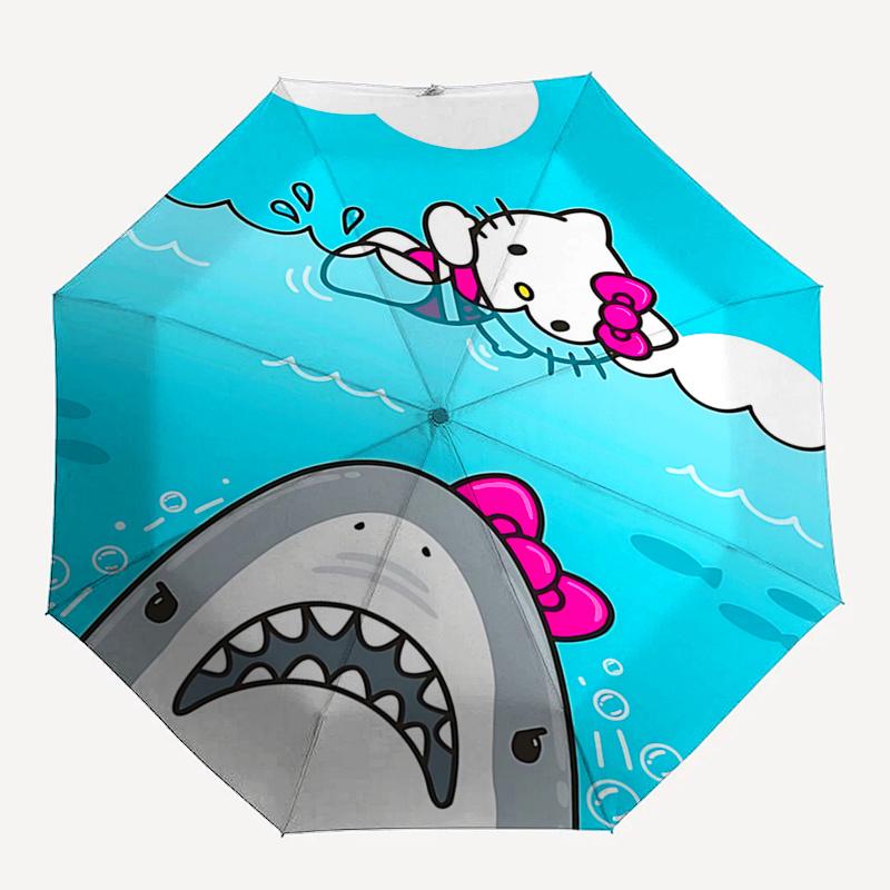 Hello Kitty, Shark Automatic Opening and Closing Parasol Compact Travel Umbrella with 8 Ribs for Women and Men Ideal Birthday/Christmas Gift