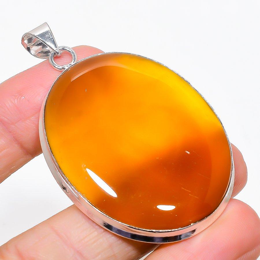 Yellow Onyx Gemstone Handmade 925 Sterling Silver Jewelry Pendant 2.44" KJ-53