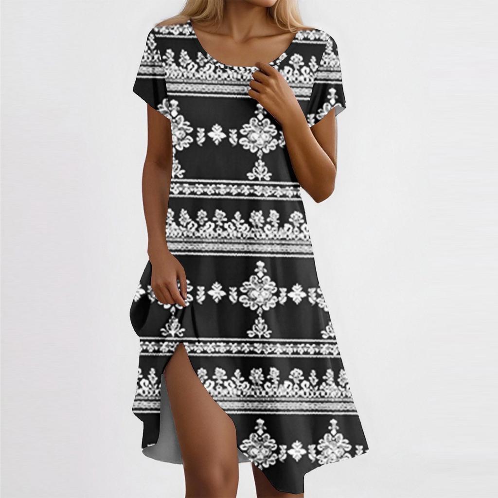 Women's Casual Short Sleeved Dress With Floral Print And Pocket Design And Pocket Design