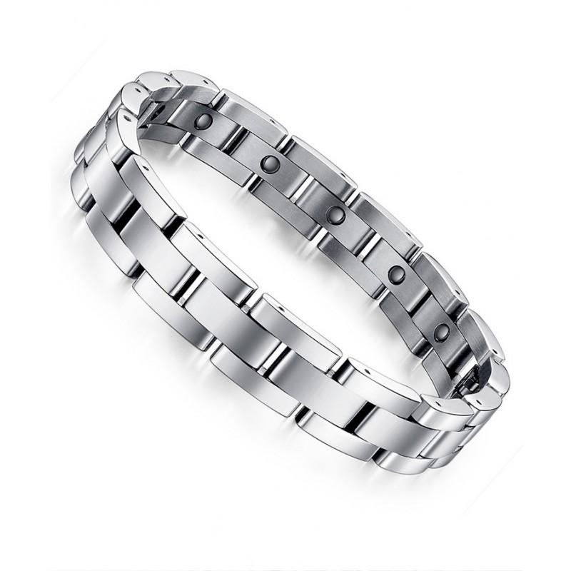 Magnetic Therapy Bracelet Men Women Geometric Stainless Steel Chain With Hematite Beads Anti-Fatigue Health Jewelry