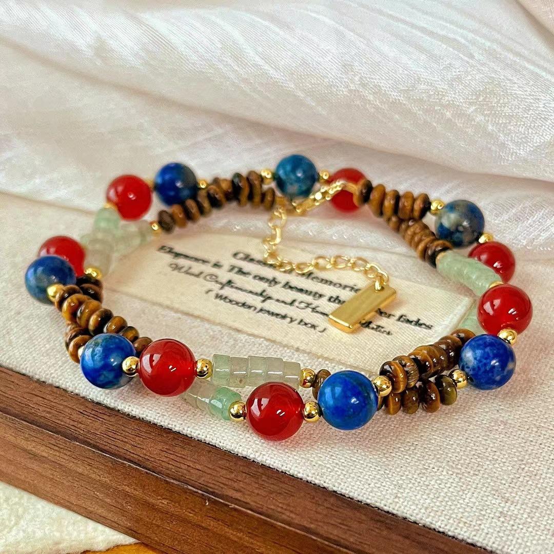 

Vintage Natural Dongling Jade, Lapis Lazuli, Chalcedony, Tiger S Eye, Maillard Wind Autumn And Winter Necklace, Neck Chain.